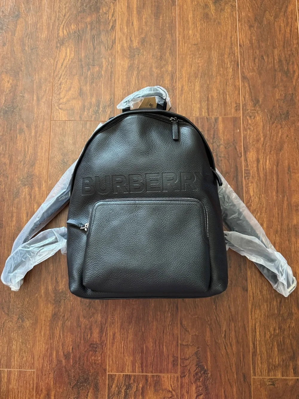Burberry Abbeydale Black Pebbled Leather Logo Embossed Backpack